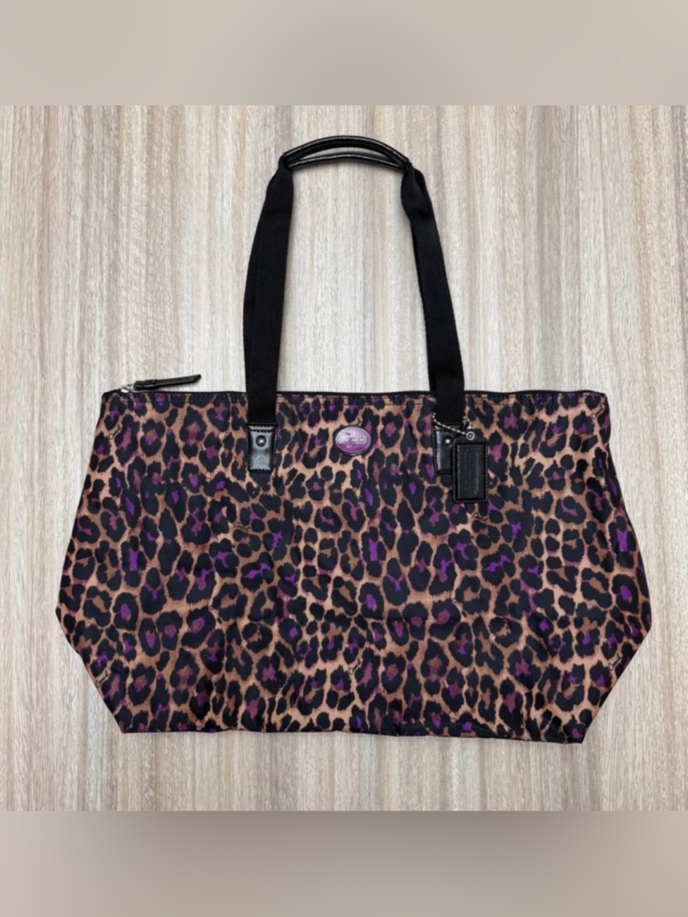 LIKE NEW Coach Nylon Weekender Ocelot Print Tote with Snap-in Pouch